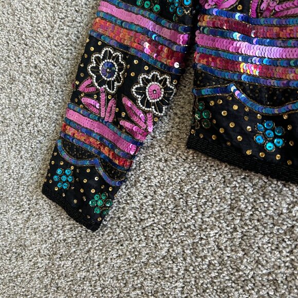 Vintage Laurence Kazar New York Womens Sz S Sequin Beaded Floral Jacket - Picture 6 of 13